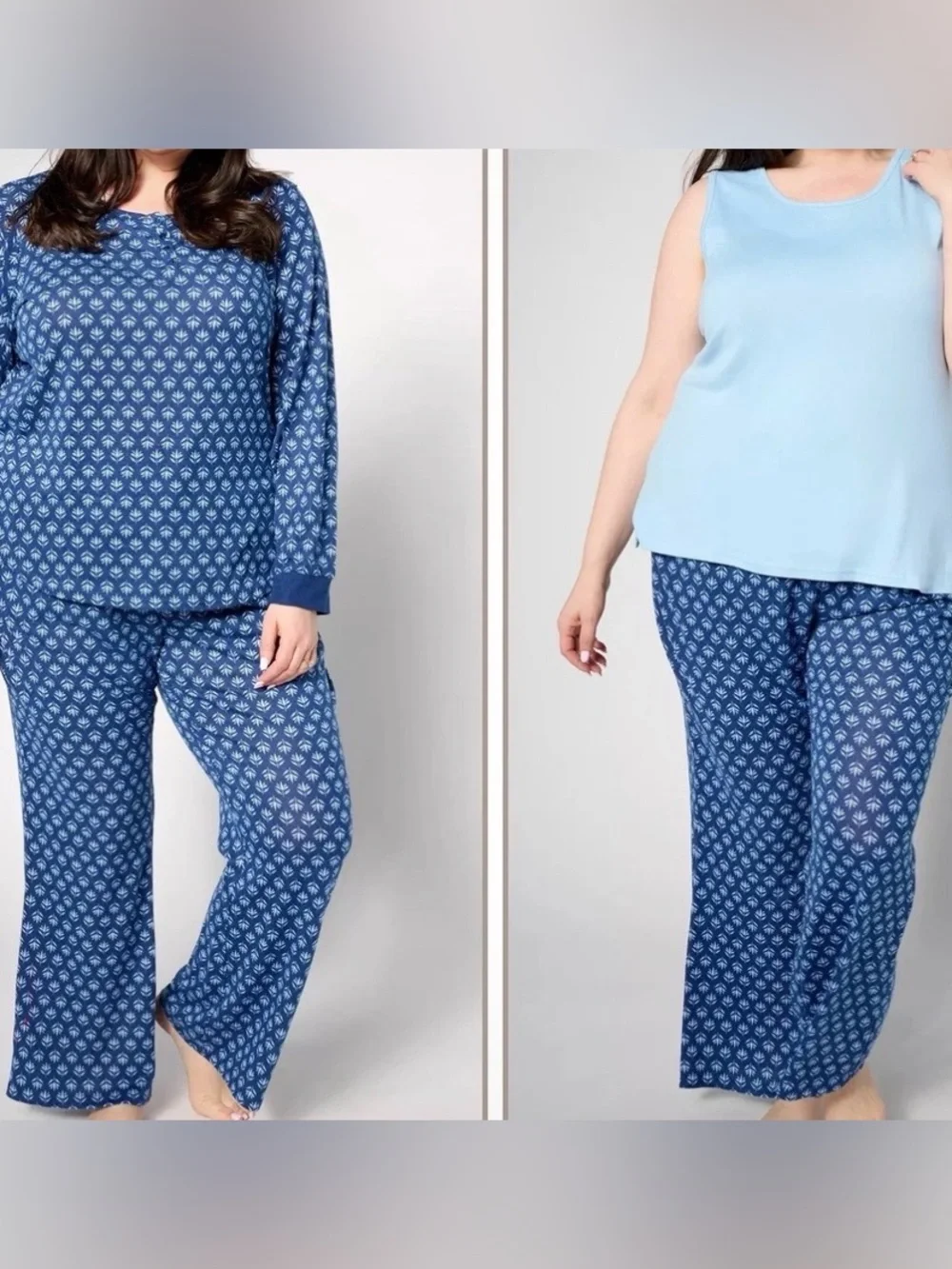MUK LUKS Women's Navy Leaf-Print 4 piece Pajama Set in Medium - Picture 3 of 5